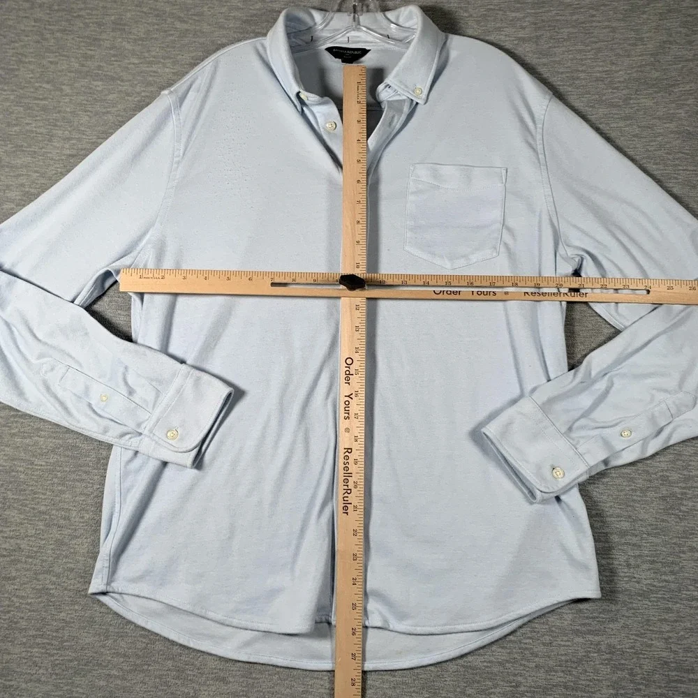 Banana Republic Shirt Mens Large Blue Solid Knit Long Sleeve Button Front Casual